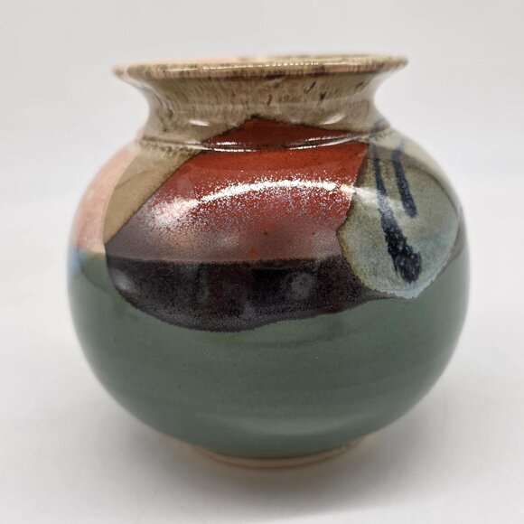 Handmade Studio Pottery Vase Signed Multi-Color Abstract  Glazed - Picture 8 of 8